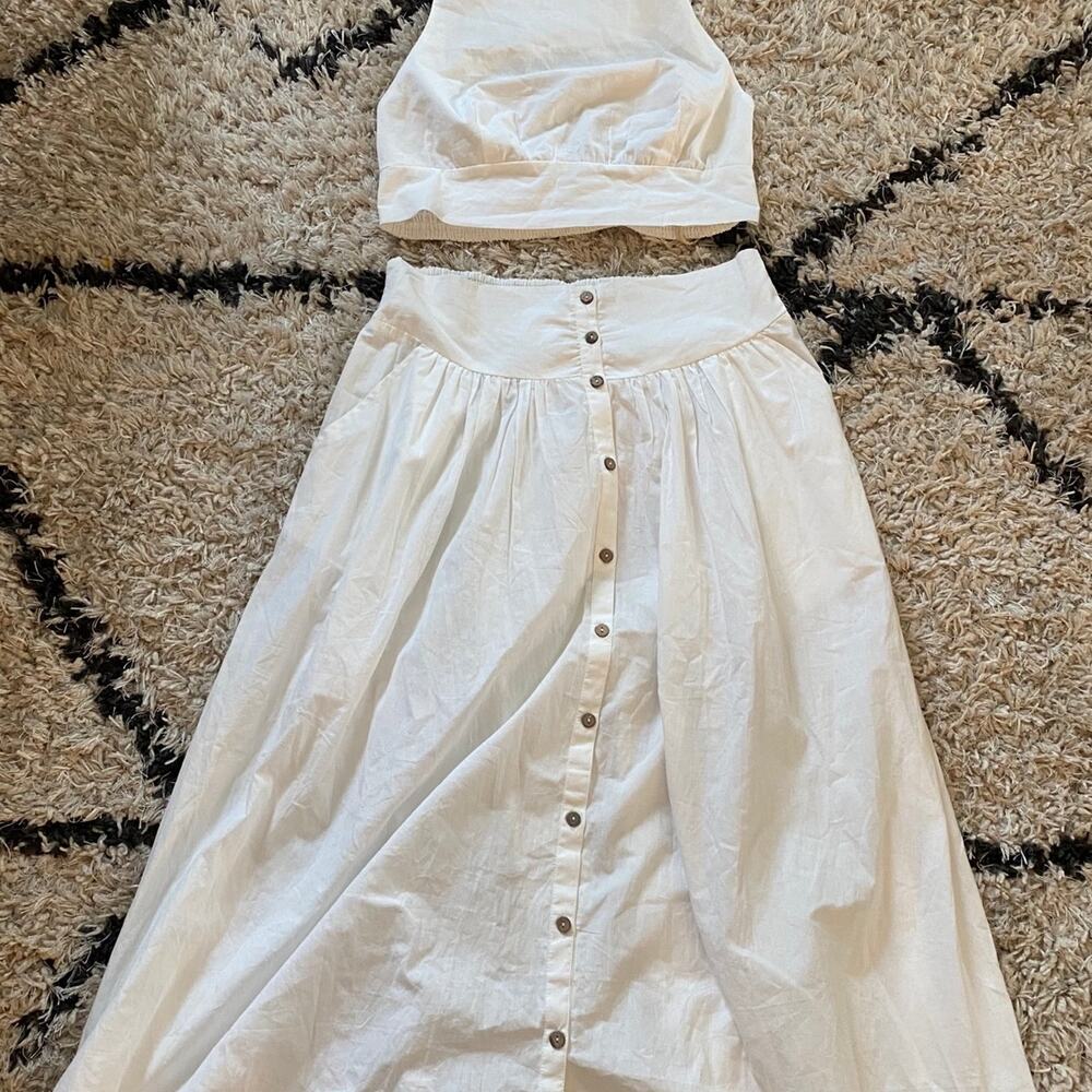 Free People Cream Halter Crop Top and Midi Skirt Set - Picture 3 of 5